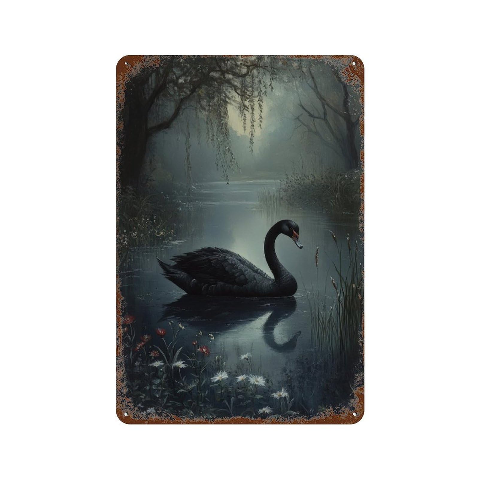 Black Swan Dark Academia Gothic Decor Antique Bird Illustration Victorian Era Rustic Vintage Wall Decor Art Metal Tin Poster Modern Home Decor Art Home Bar Shop Decorations Vintage Sign 30x20cm