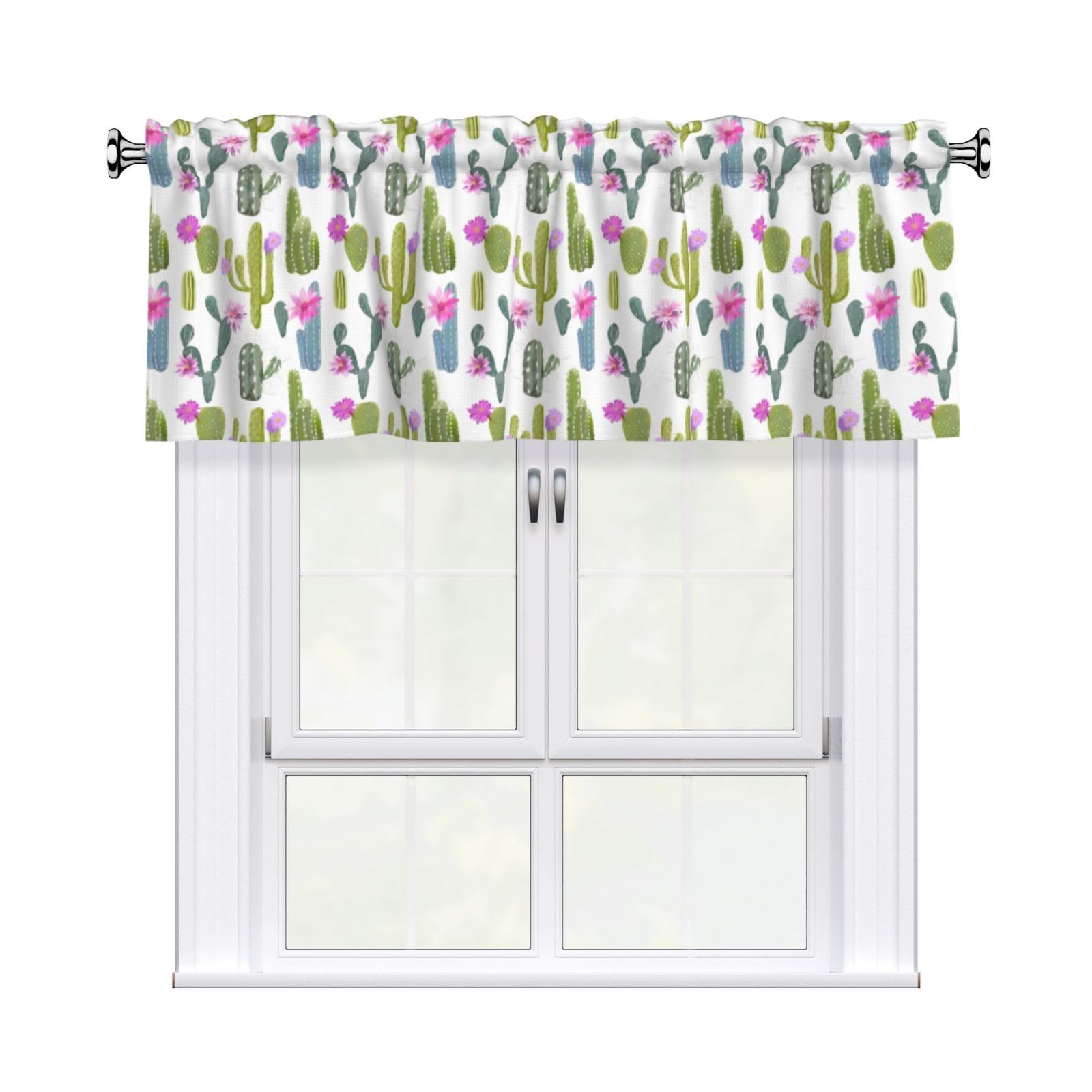 WHJSSF Blooming Cactus Prints Housewarming Gift – Peach Skin Window Valance 54x18 for a Cozy Kitchen Refresh