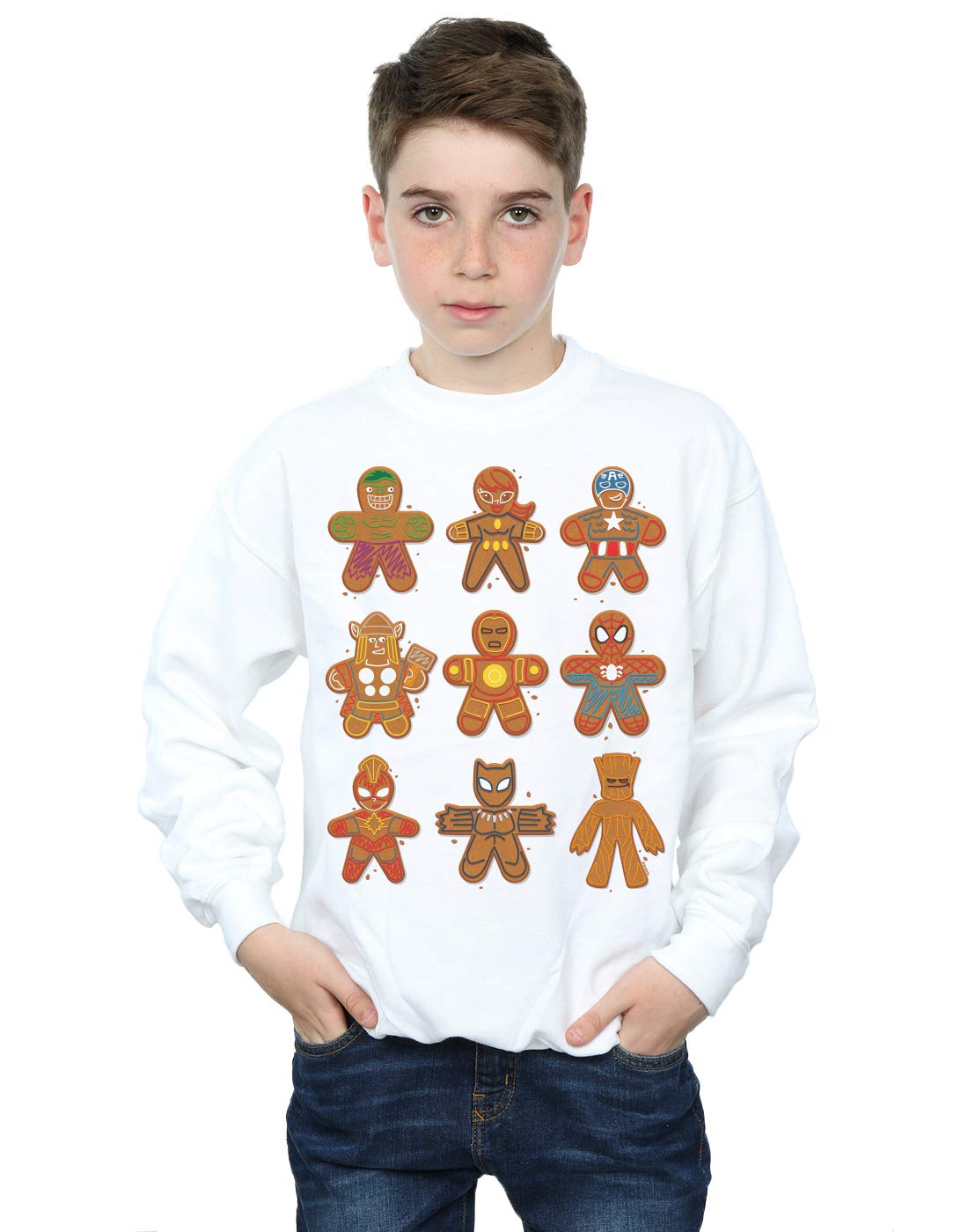 Marvel Avengers Gingerbread Sweatshirt - White - Cotton/Polyester - Crew Neck - Long Sleeve - 9 Years