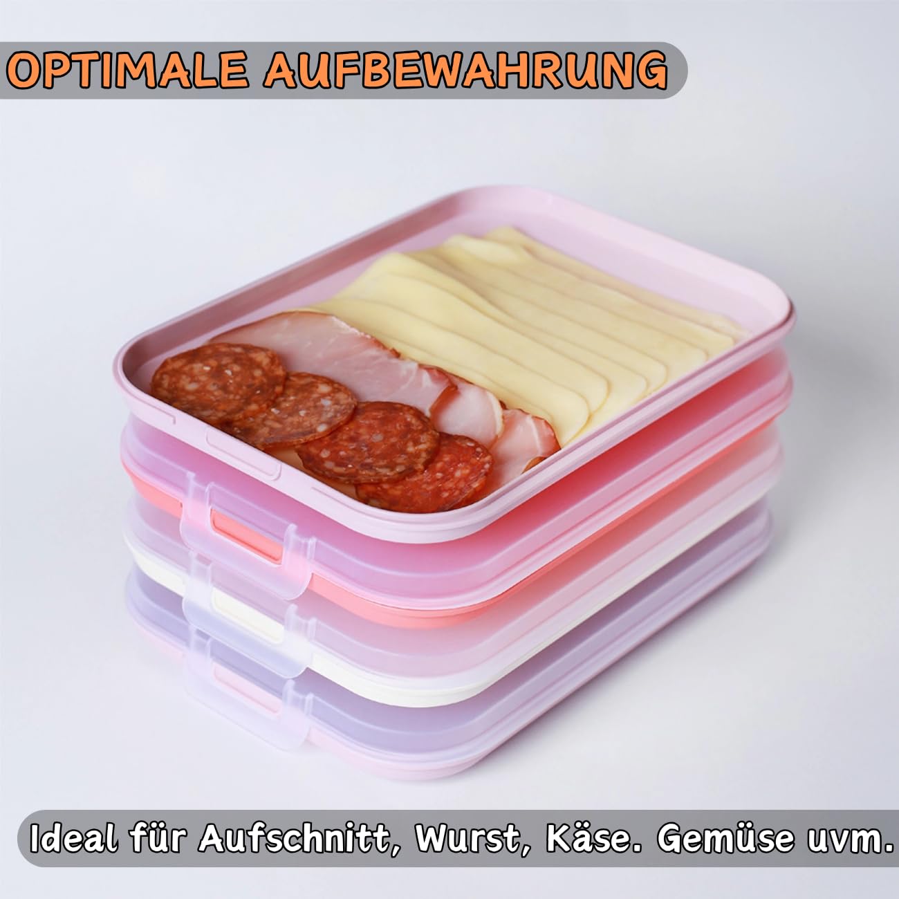 Engelland 3er Set Aufschnitt-Dosen mit integrierter Servierplatte, Frischhaltedose, Aufbewahrungsbox, Lebensmittelbehälter, Aufschnitt-Box, stapelbar,