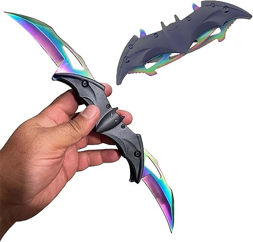 Miniatura 1 de iWrot Dark Bat Knight Cuchillo de bolsillo plegable de doble hoja con asistencia de resorte, cuchillos tácticos con clip para cinturón, gran regalo