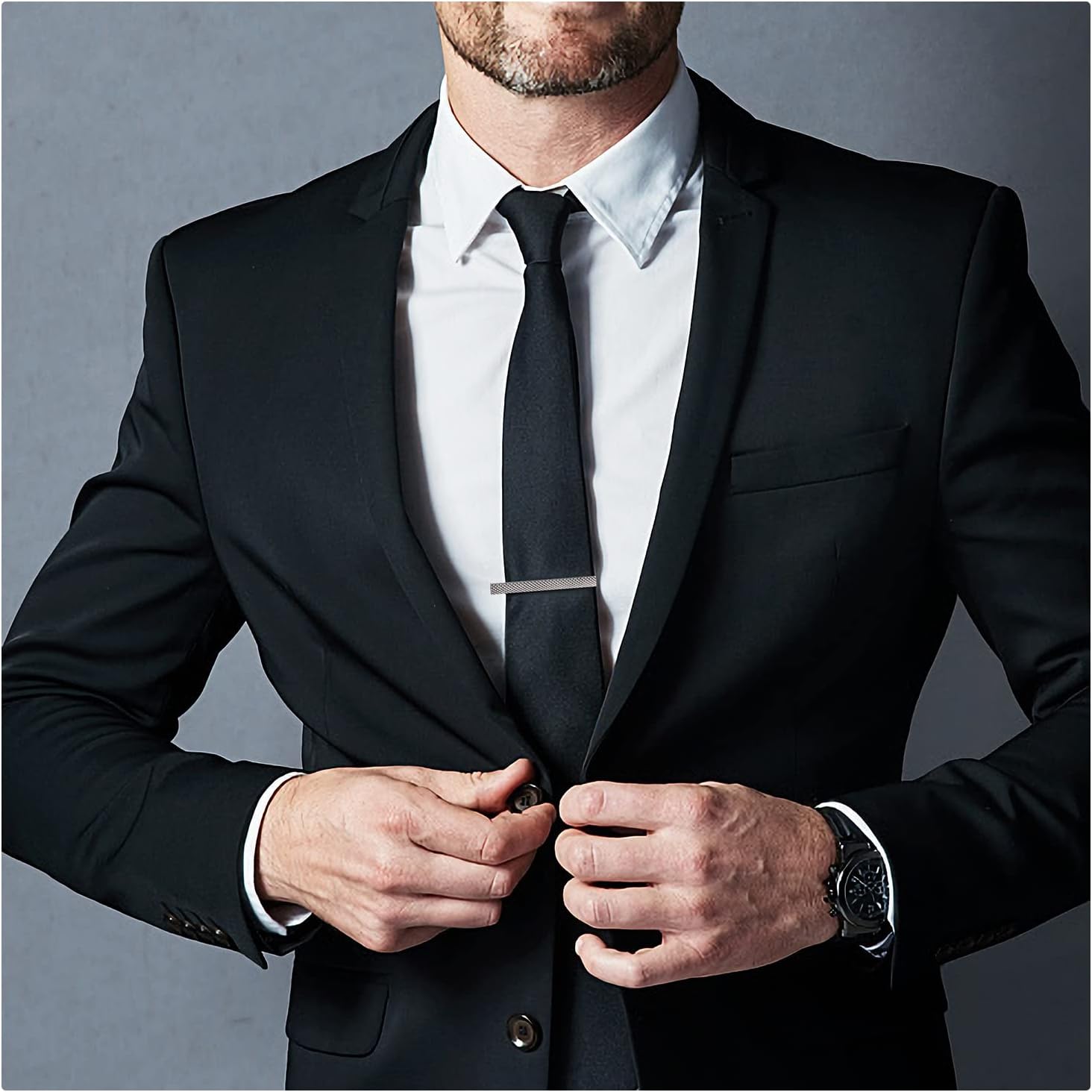 UJOY Skiny Tie Clips Black Silver Necktie Shirts Bar Pins Box Packed for Men