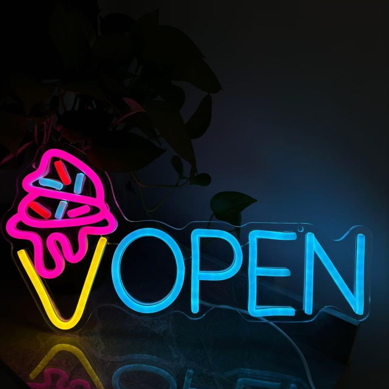 Ice Cream Open Sign, Ice Cream Led Logo Sign Open Neon Sign Custom Neon Sign For Coffee Shop Restaurant Open Led Neon Light Wall Decor