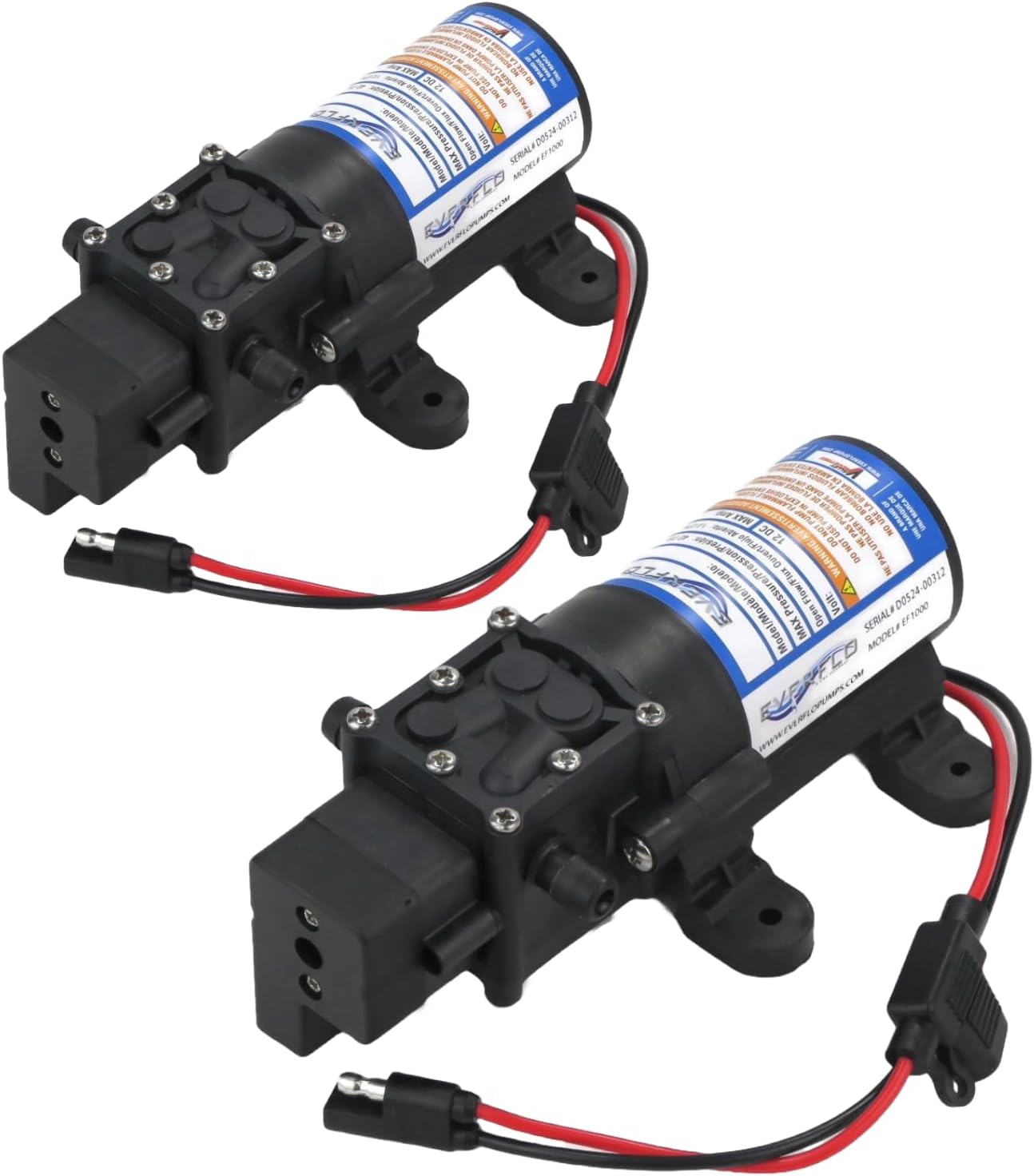 Everflo (Pack of 2) Diaphragm Water Pump 40 psi, 12 Volt, 1.0 GPM for Lawn Sprayers, Boats, RV's