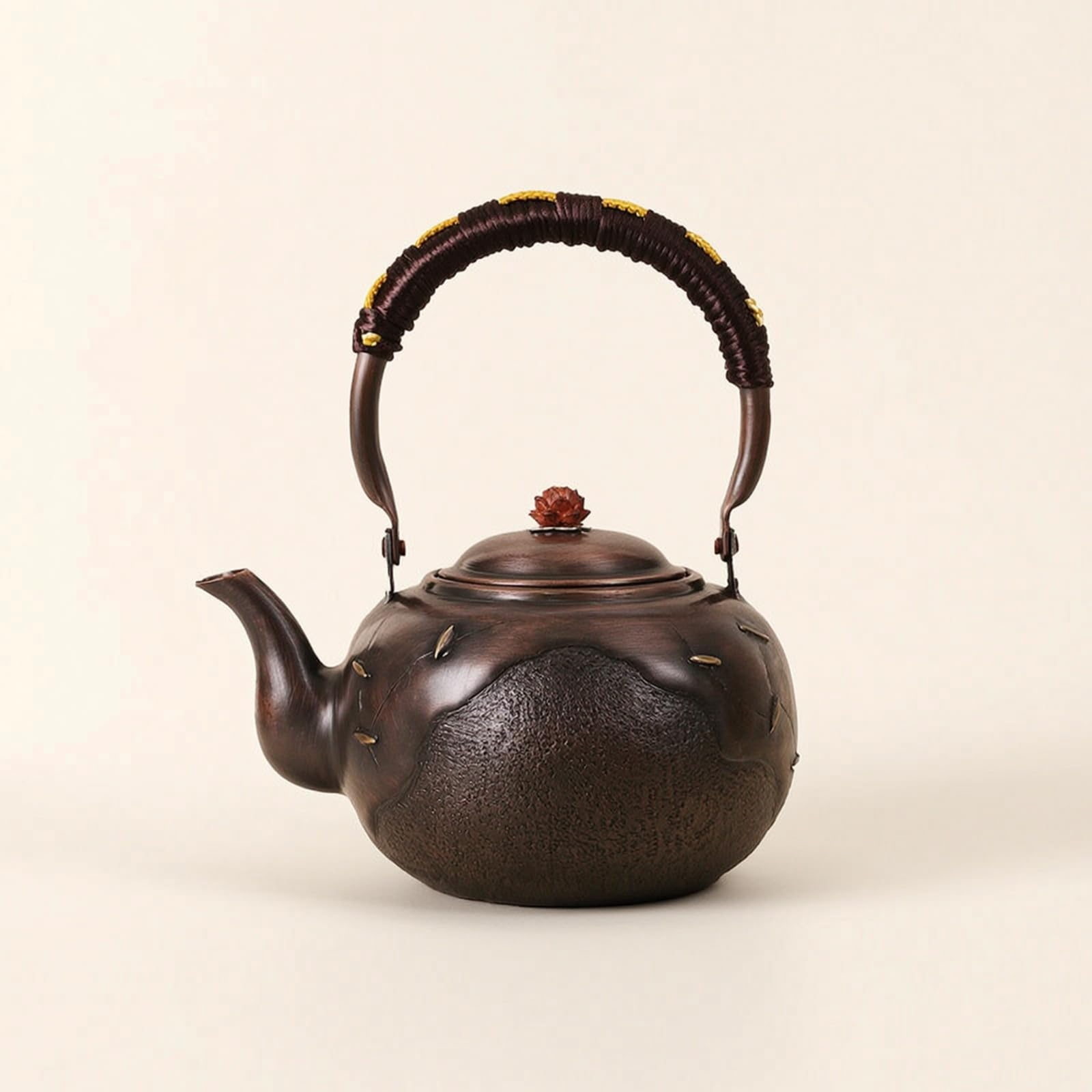 Tetera Cobre y Mango Revestido Cómodo Tetera Artesanal Cobre Portátil Hervidor con Mango para Aficionados Al Té, Cocina Rústica