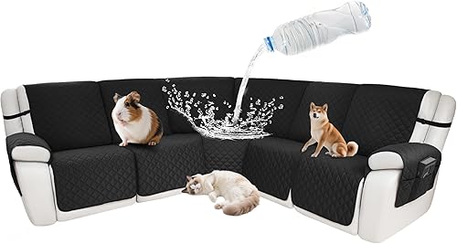 Miniatura 102 de Fundas impermeables para sofá reclinable seccional en forma de L, funda para sofá seccional reclinable de 7 piezas, antideslizante, lavable, juego