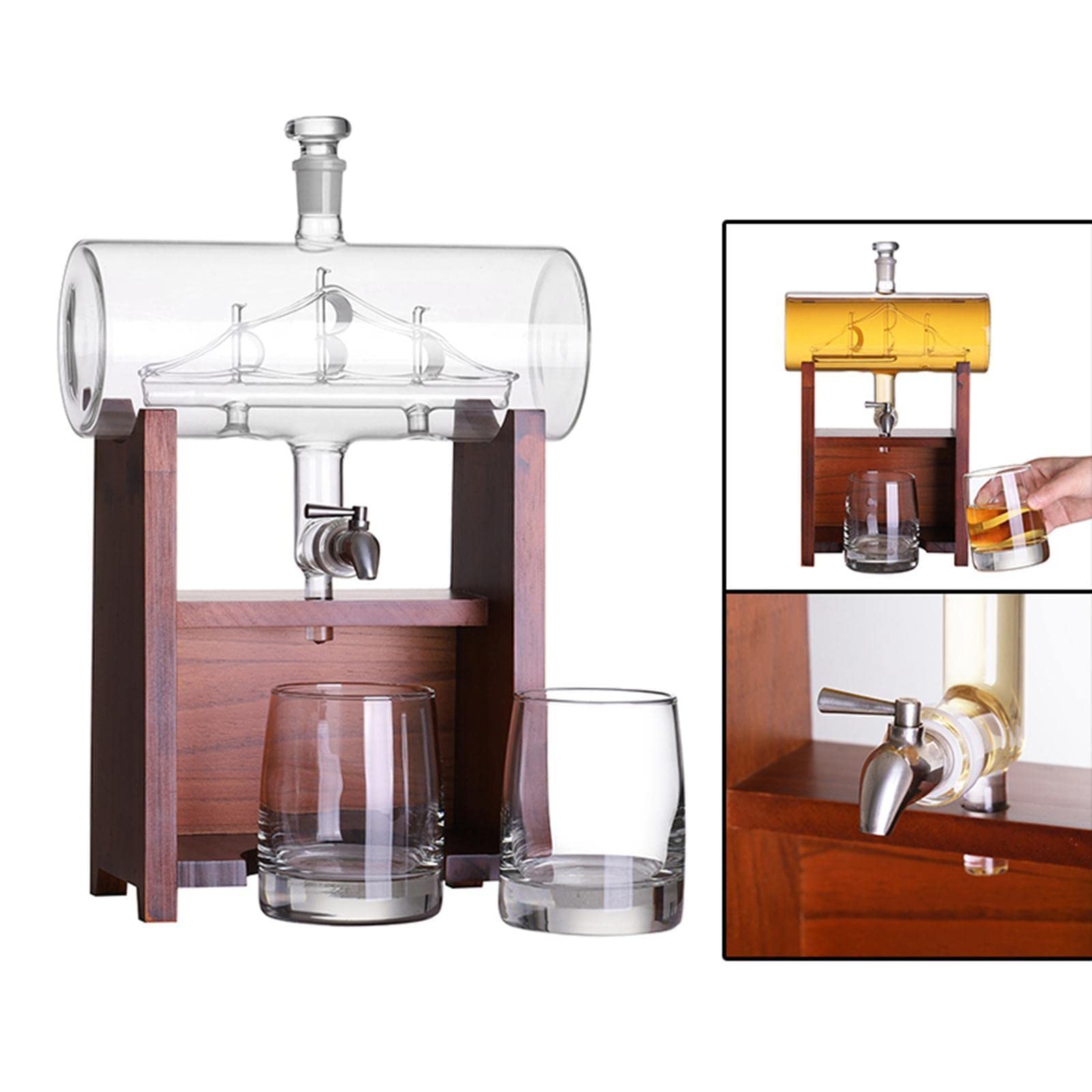 SARGE Juego 3PCS de decantador para Jarra de Vidrio de Whisky con Tapa de Vidrio Decantador de 1300ml para Whisky y Soporte de Tequila de Brandy de Vino para Tibet Bourbon
