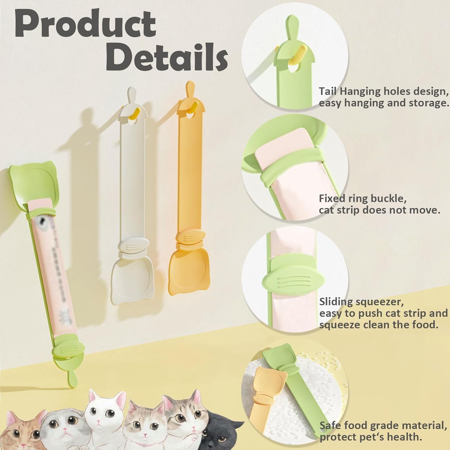 Inralimot 1pack Cat Strip Feeder and Pet Food Mixing Spoon,Orange Cats Stripe Squeeze Spoon Multifunctional Lickable Treat Feeding Dispenser for Cat Liquid Snack and Wet Food 2