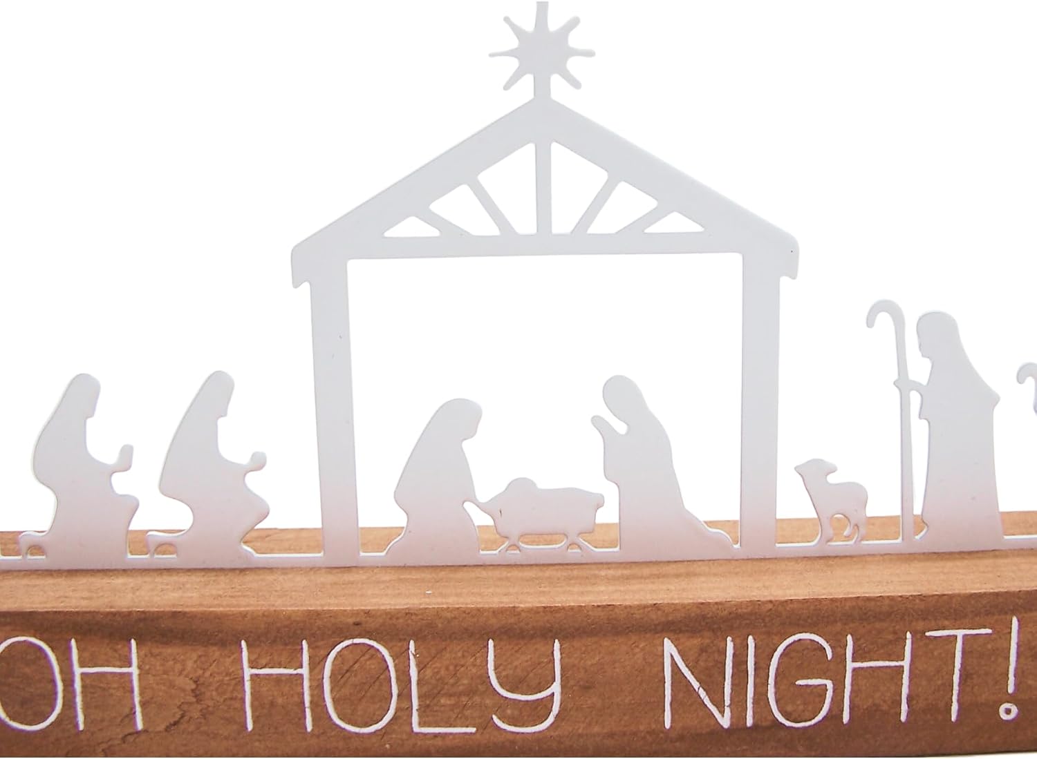 White Nativity Scene with a Wooden Base, Wall Mounted or Freestanding Seasonal Decor, Religious Home & Office Christmas Decoration, 11.75 Inches