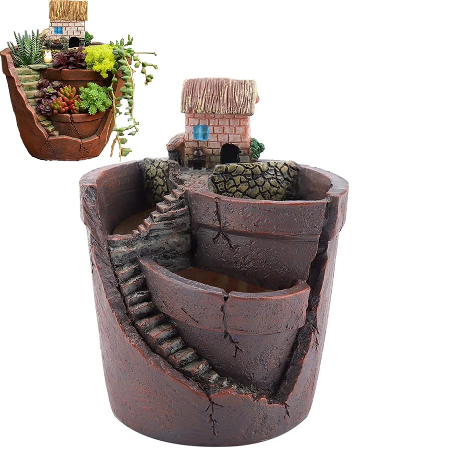 Fyearfly Maceta de jardín de Hadas, diseño de casa, Maceta de Resina de Cactus, Maceta de jardín, Maceta suculenta, Maceta de Bricolaje para decoración de Escritorio en casa
