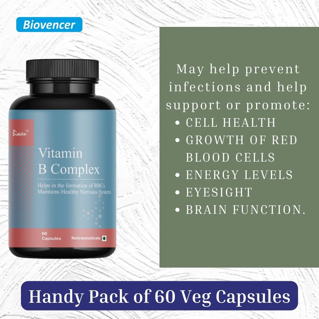 Biovencer Vitamin B-Complex | Healthy Hair and Skin | Maintains Energy Level | Pack of 60 Capsules 1