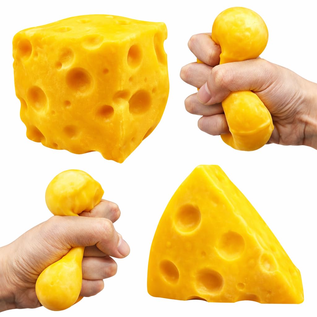 2 PCS Cheese Squishy, Giant Cheese Cube Slow Rebound Squeeze Toy, Realistic Cheese Sensory Fidget Toy for Anxiety Relief, Soft Foam Squishy Desk Toy for Kids & Adults