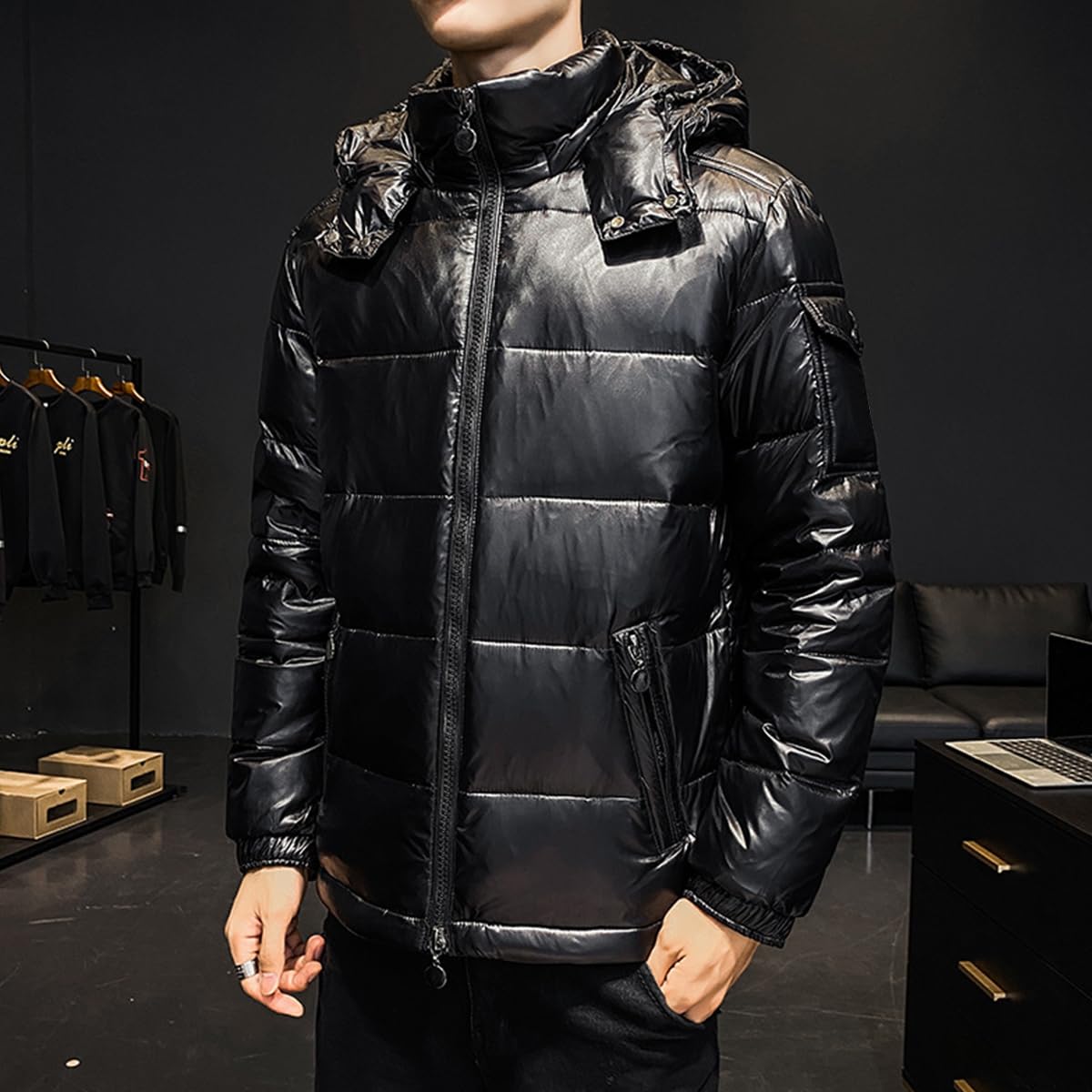 TangDao Giubbotto da Uomo Piumino Giacca Caldo Jacket Casual Antivento e Impermeabile con Cappuccio Rimovibile