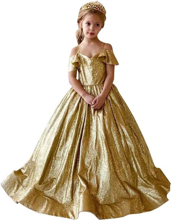 Sparkly Cold Shoulder Sequined A line Girls Pageant Prom Formal Dresses