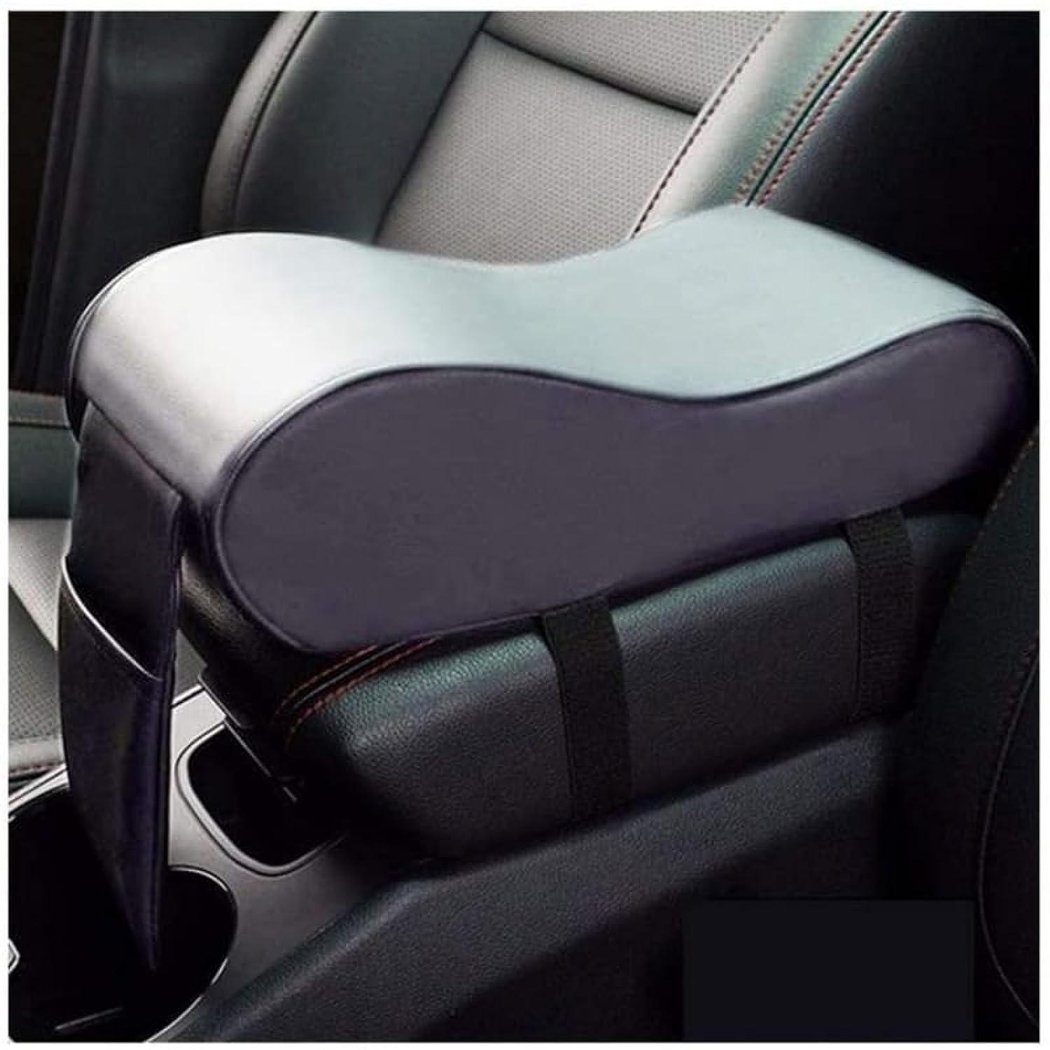 YU WELL Car Center Console Armrest Cushion Memory Foam Seat Arm Rest Pillow Pad Support for Car Jeep Chair Armrest Cover for Resting Elbow & Forearm (Leather-Grey, Universal-Fit)