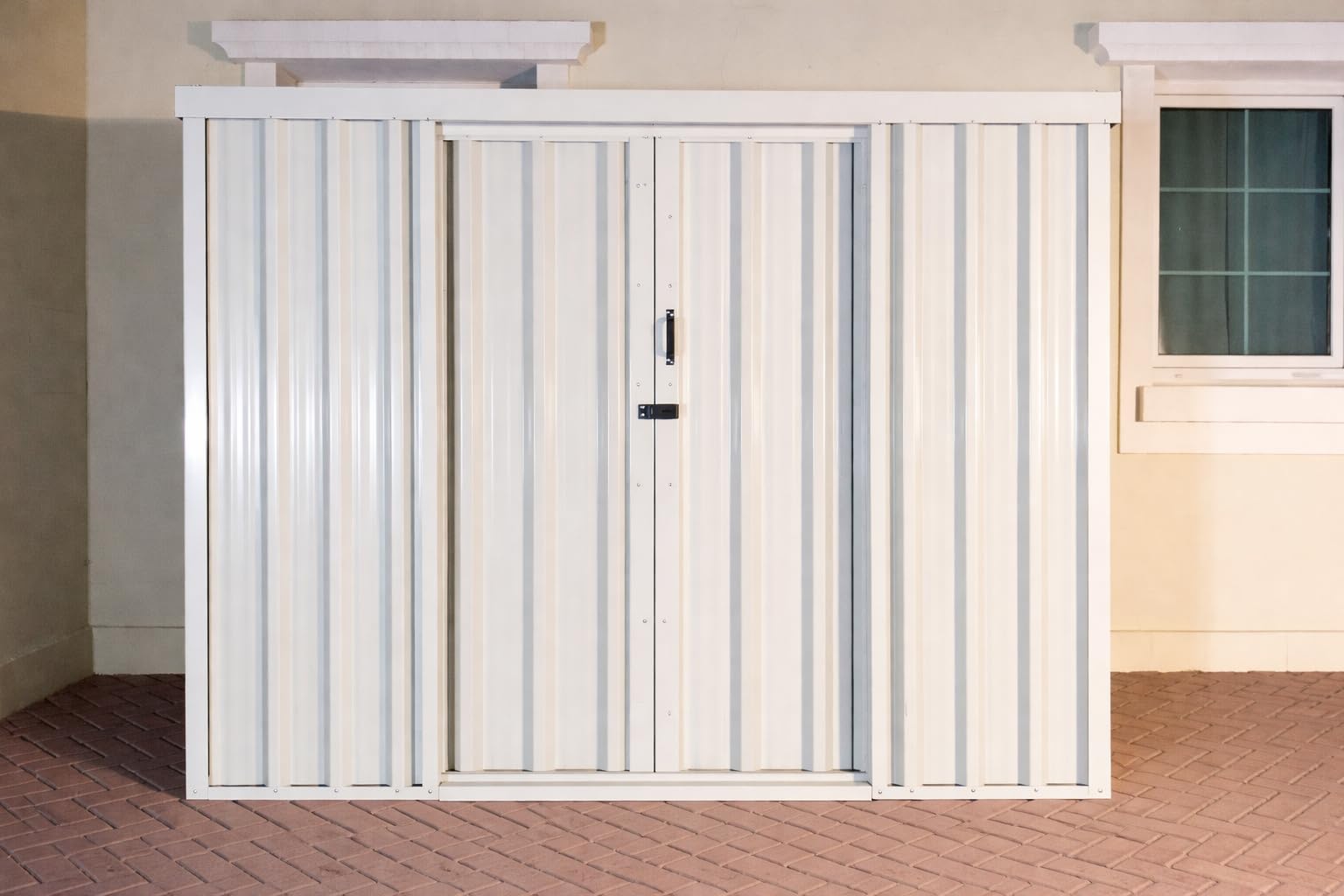 Metal Storage Cabinet | Free Installation | Galvanized Steel | Secure Lockable Sliding Doors | Rust & Weather-Resistant | Indoor/Outdoor Utility Cabinet