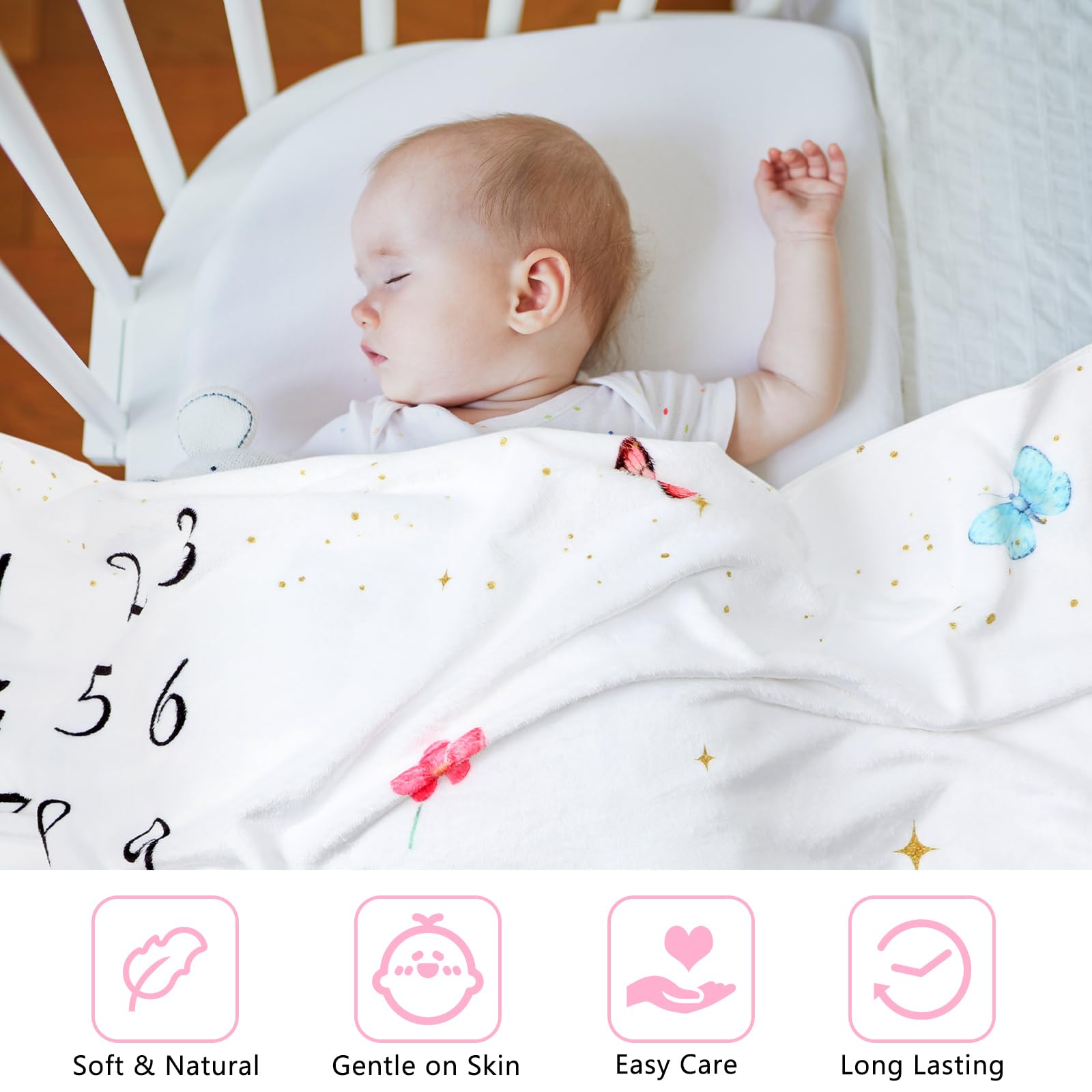 Nuanchu Manta mensual de hitos para bebé, niña y niño, 60 x 40 pulgadas, forro polar suave para los primeros 12 meses, gráfico de crecimiento para recién nacido, fondo de fotografía del primer año