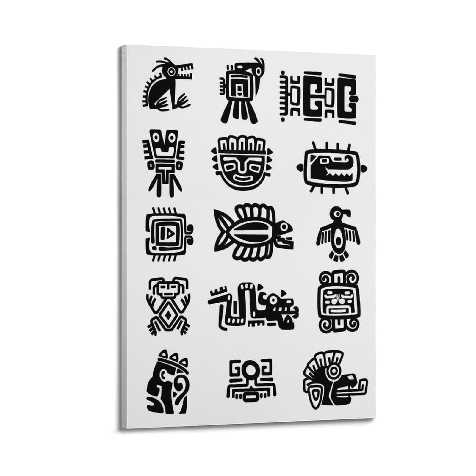 XKUGA Maya Aztec Poster Symbol Ancient Totem Pattern Culture Modern Decorative Canvas Prints - Ideal Wall Art for Family, Man Cave, Game Room, Boys & Girls Bedroom 20x30inch(50x75cm)