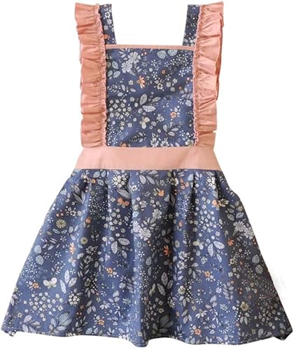 Kids Cooking Baking Apron | Toddler, Little Girls, Cute Kitchen Chef Aprons by CRB Fashion (2 to 5 Years Old, Blue Blue)