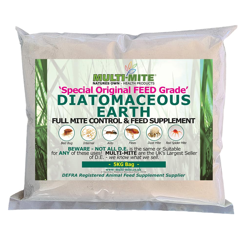 Multi-Mite® 5KG DIATOMACEOUS EARTH Feed Grade DE - Red Mite Fleas and All Animal Lice Control Powder