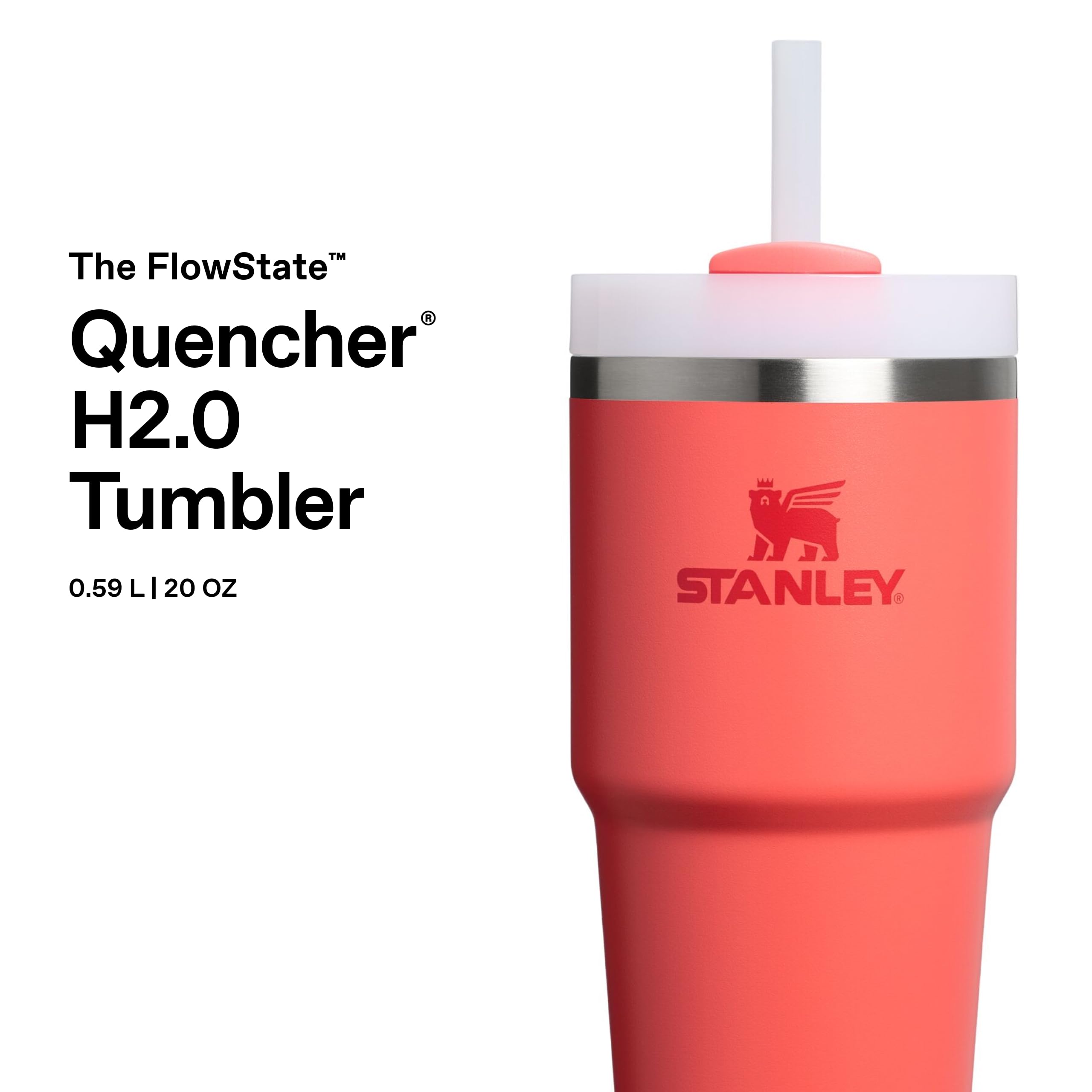 Stanley Quencher Pipetli Termos Bardak, 0.60 Litre, Mercan (Hot Coral)