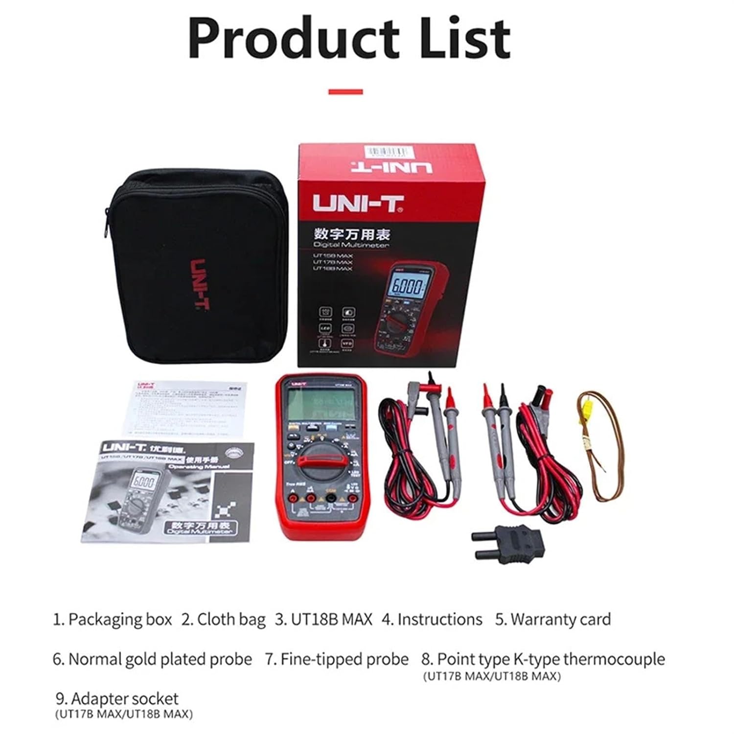 1PCS Professional Digital Multimeter Tester UT15B/17B/18B MAX Voltage Meter Capacitor Tester True RMS Electric Multi Meter(UT15B MAX)