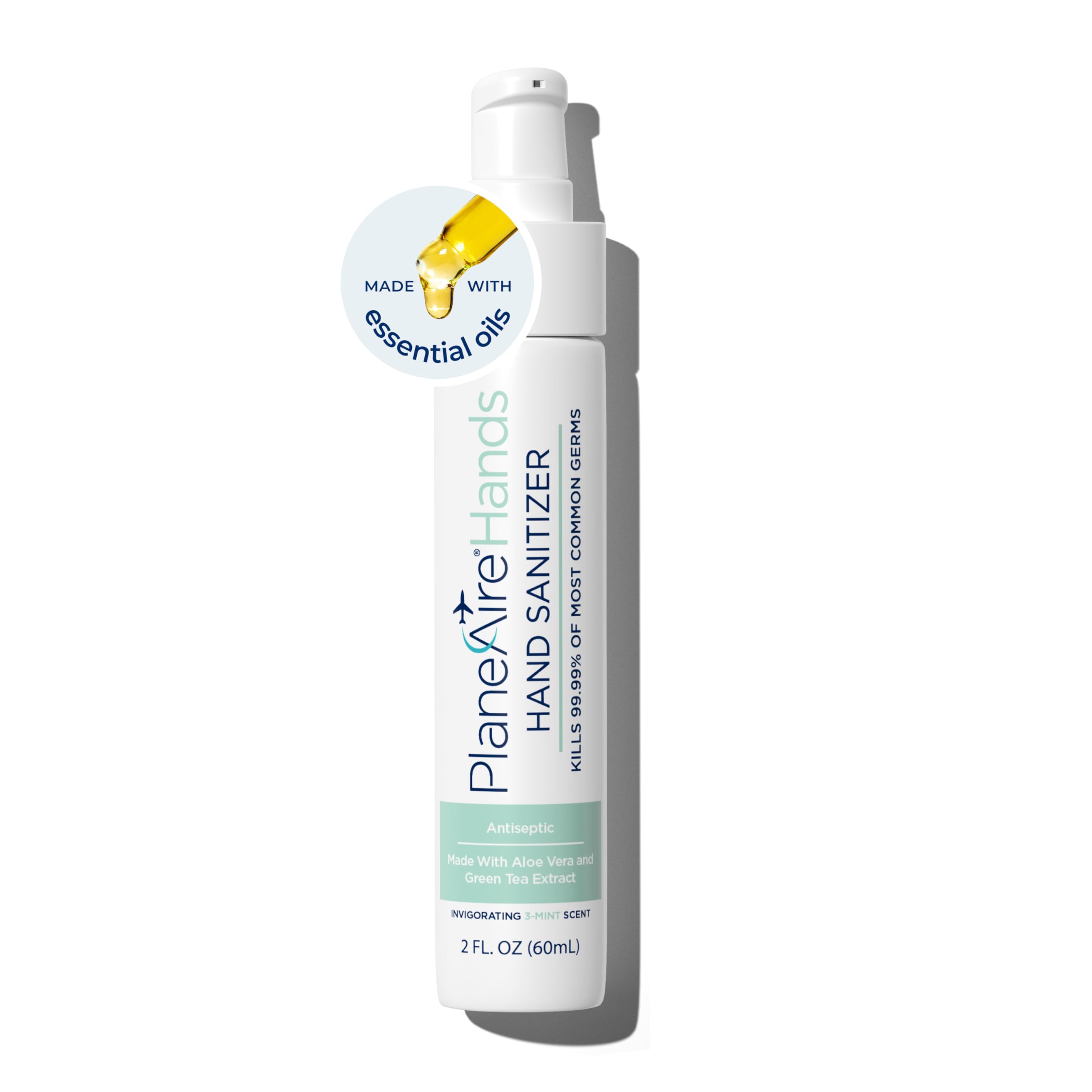 PlaneAire 3-Mint Gel Hand Sanitizer | Soothing, Moisturizing, Hydrating | Travel Size | With Aloe Vera & Green Tea Extract | Mint Oil Blend with