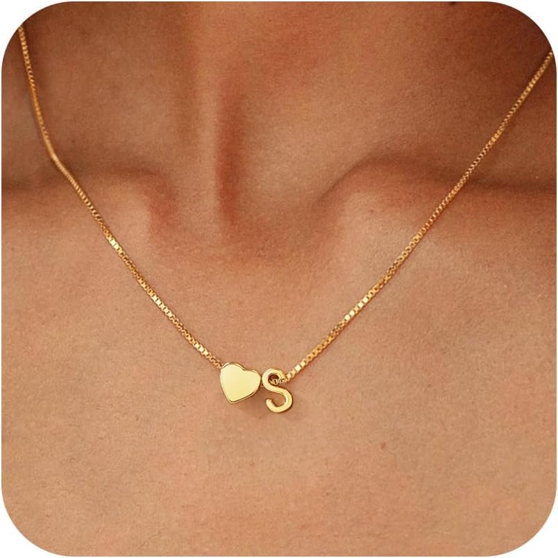 BAYLAY Gold Initial Necklaces for Women, 18K Gold Plated Heart Letter A-Z Initial Necklace Dainty Gold Necklace for Women Gold Jewelry Stocking Stuffers Teen Girl Gifts Trendy Stuff Valentines Gifts