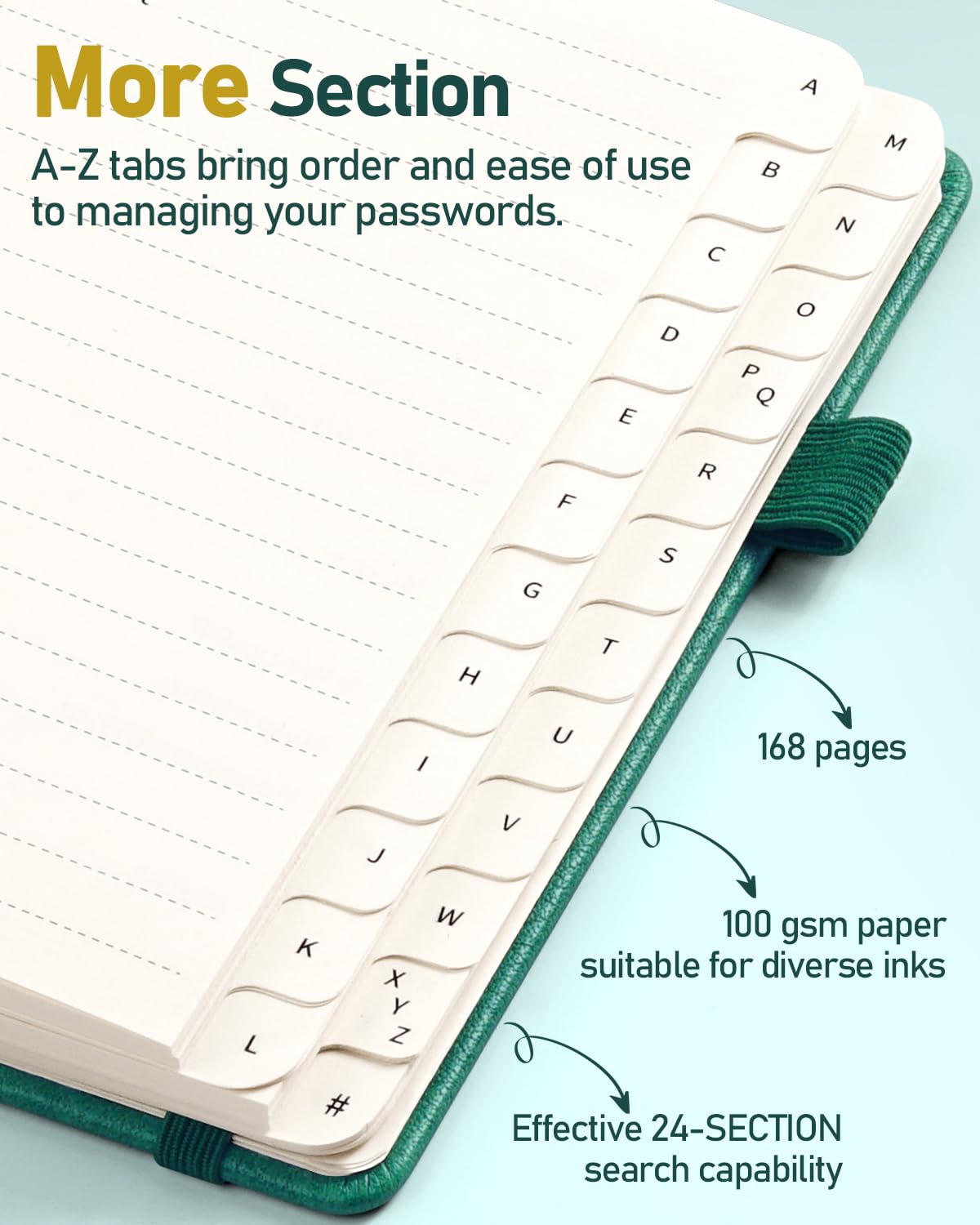 WEMATE Spiral Password Book with Alphabetical Tabs - Image 3