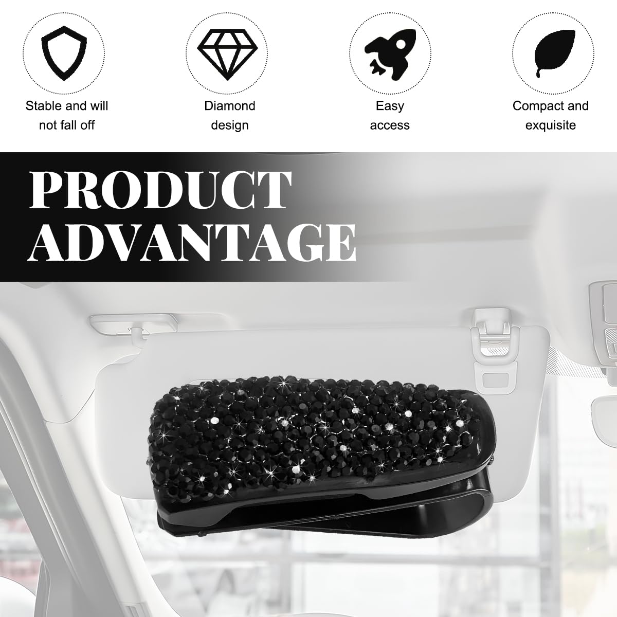 2 PCS Car Sun Visor Glasses Holder Fashion Bling Car Eyeglasses Sunglasses Hanger for Women Girls Glasses Holder — view 4