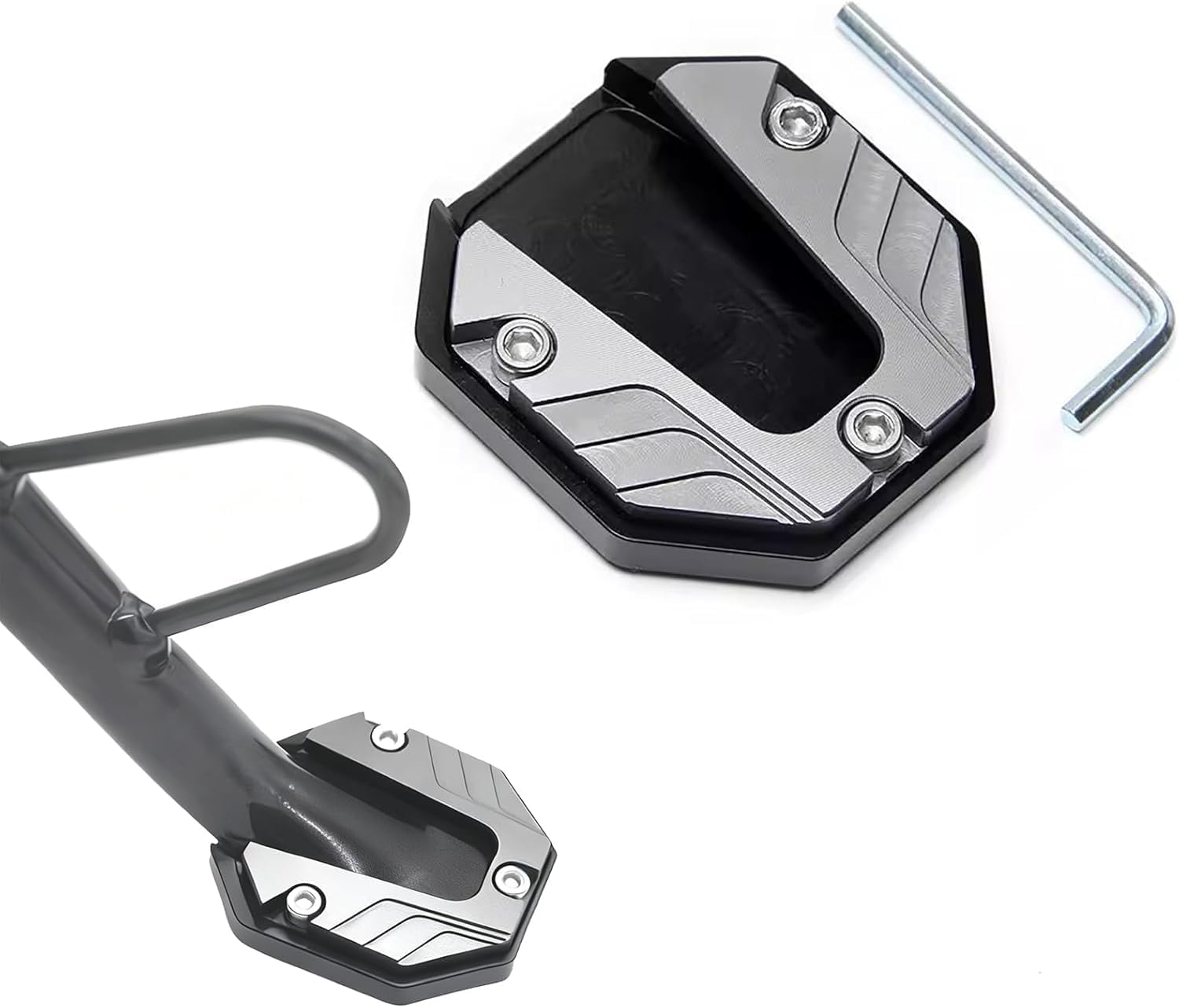 ONEMAJI Motorcycle Kickstand Pad for Benelli TNT150i, Side Stand Base Extension Plate Parking Support Cushion Block Foot Enlarger Puck,Silver