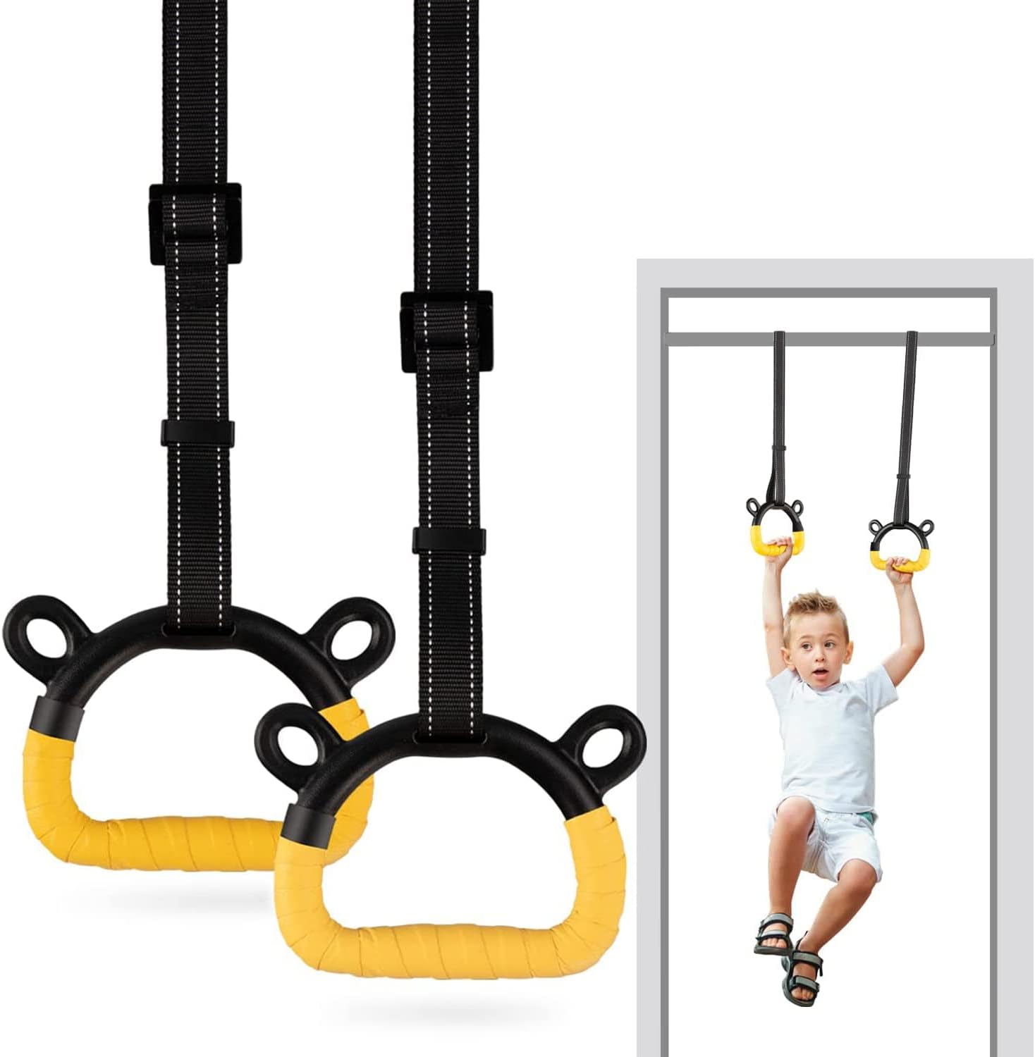 Angju Kids Gymnastic Rings Pull up Rings for Chlidren Exercise,Indoor Gym Ring,Kids Gymnastics Rings with Adjustable Straps,Load Bearing 100kg