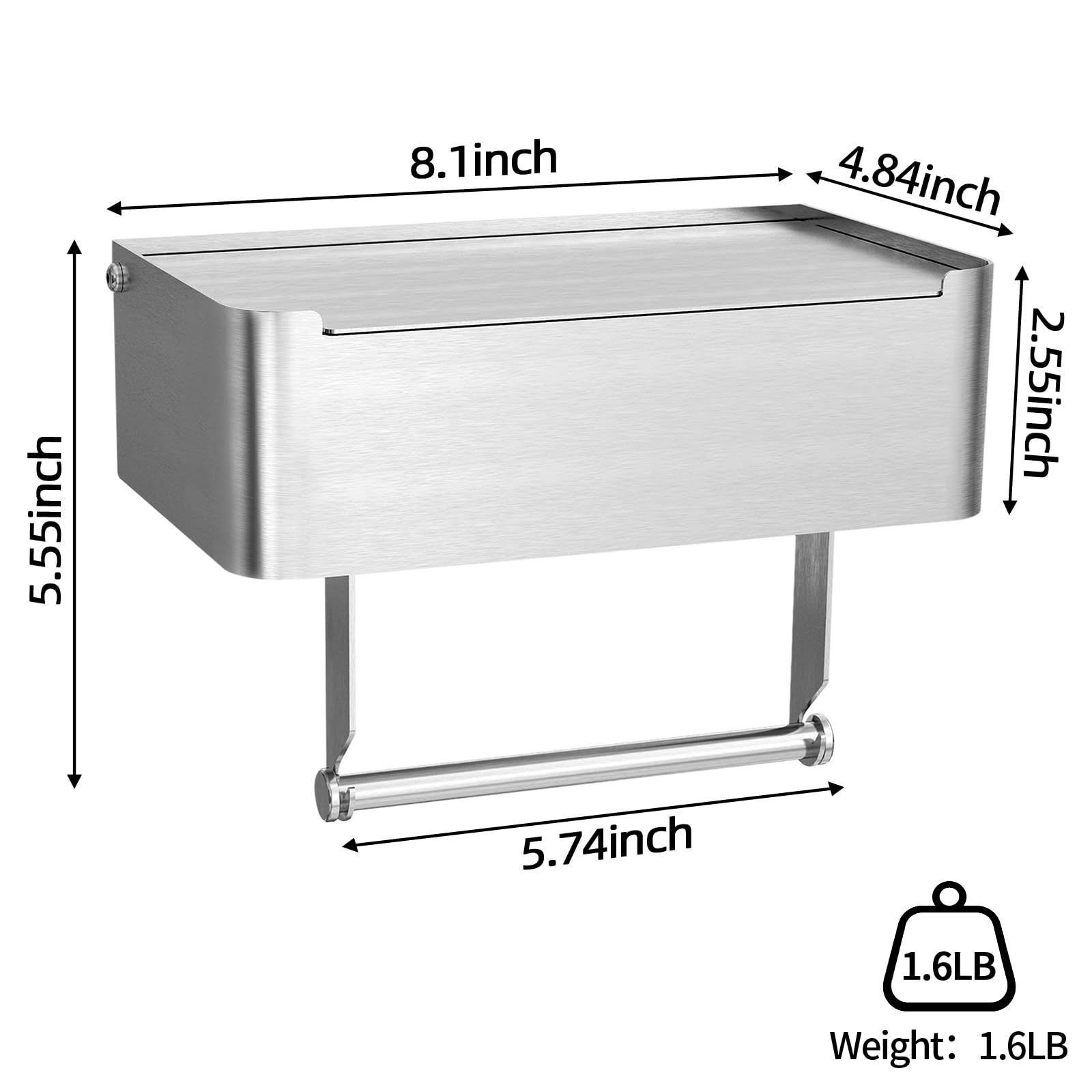 JUYSON Toilet Paper Holder, Toilet Paper Holder with Shelf, Brushed Nickel — Amazon image 3