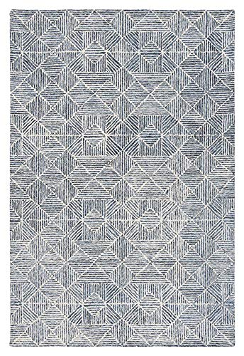 SAFAVIEH Abstract Collection Area Rug - 6' x 9', Blue & Ivory, Handmade Wool, Ideal for High Traffic Areas in Living Room, Bedroom (ABT763M)