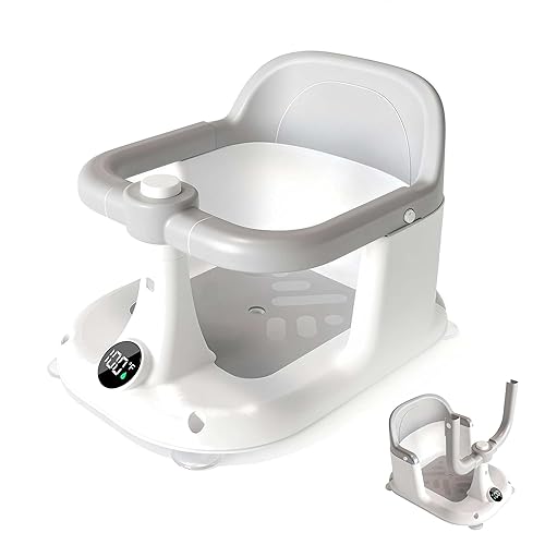 Miniatura 8 de Asiento de baño para bebés de 6 meses en adelante, silla de bañera ajustable con diseño envolvente y sensor de temperatura, base antideslizante de 4