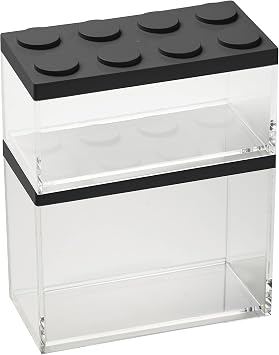 Omada Acrylic Storage Container Set Durable Brick Canisters Thick Acrylic Jars for Food Craft Supplies Cosmetics 2 Pc Stackable Containers Airtight, Dishwasher Safe Black Lids Made in Italy