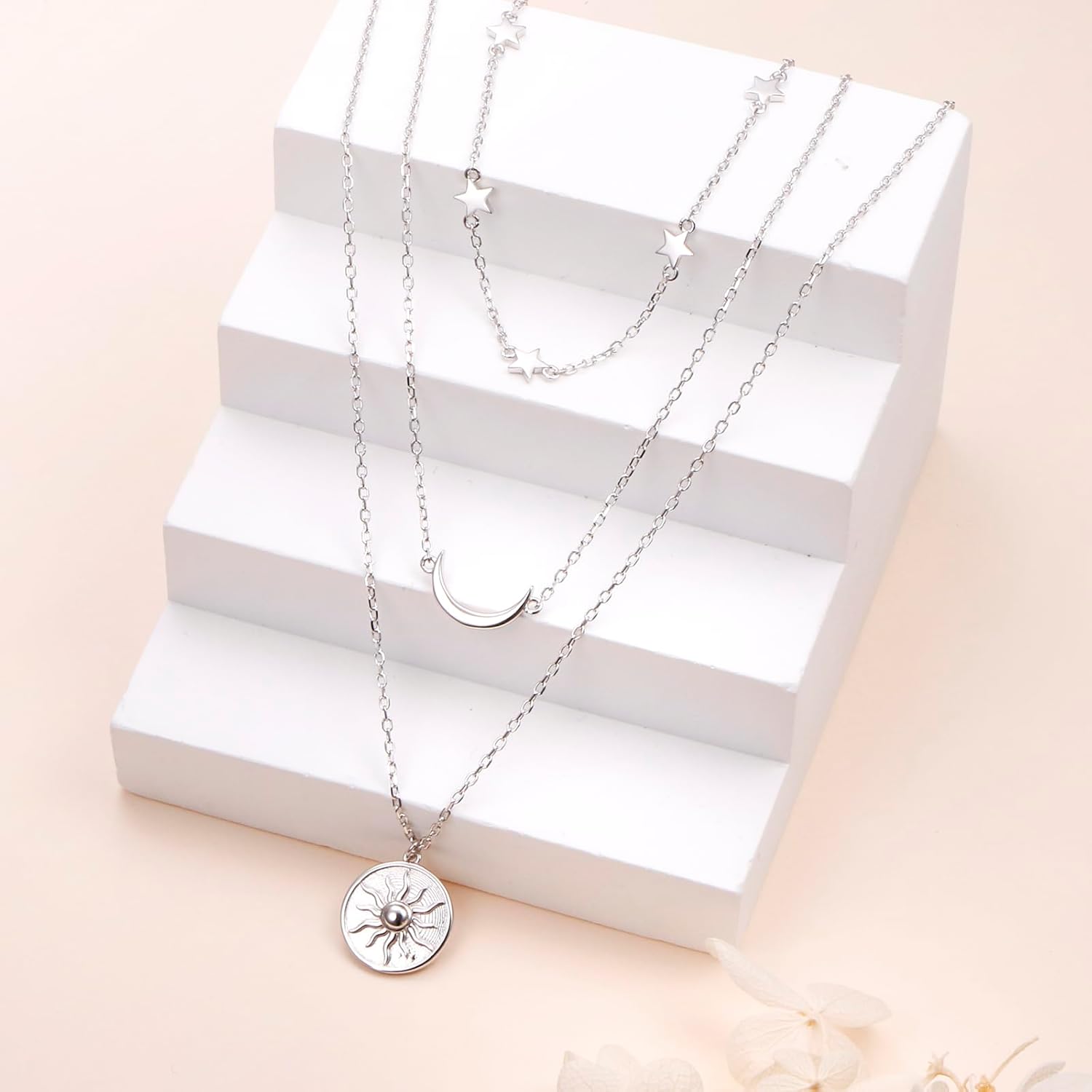 S925 Sterling Silver Layered Necklaces Multi 3 Layer Circle Bar Boho Long Triple Choker Pendant Necklace Jewerly Gift for Women - Image 5