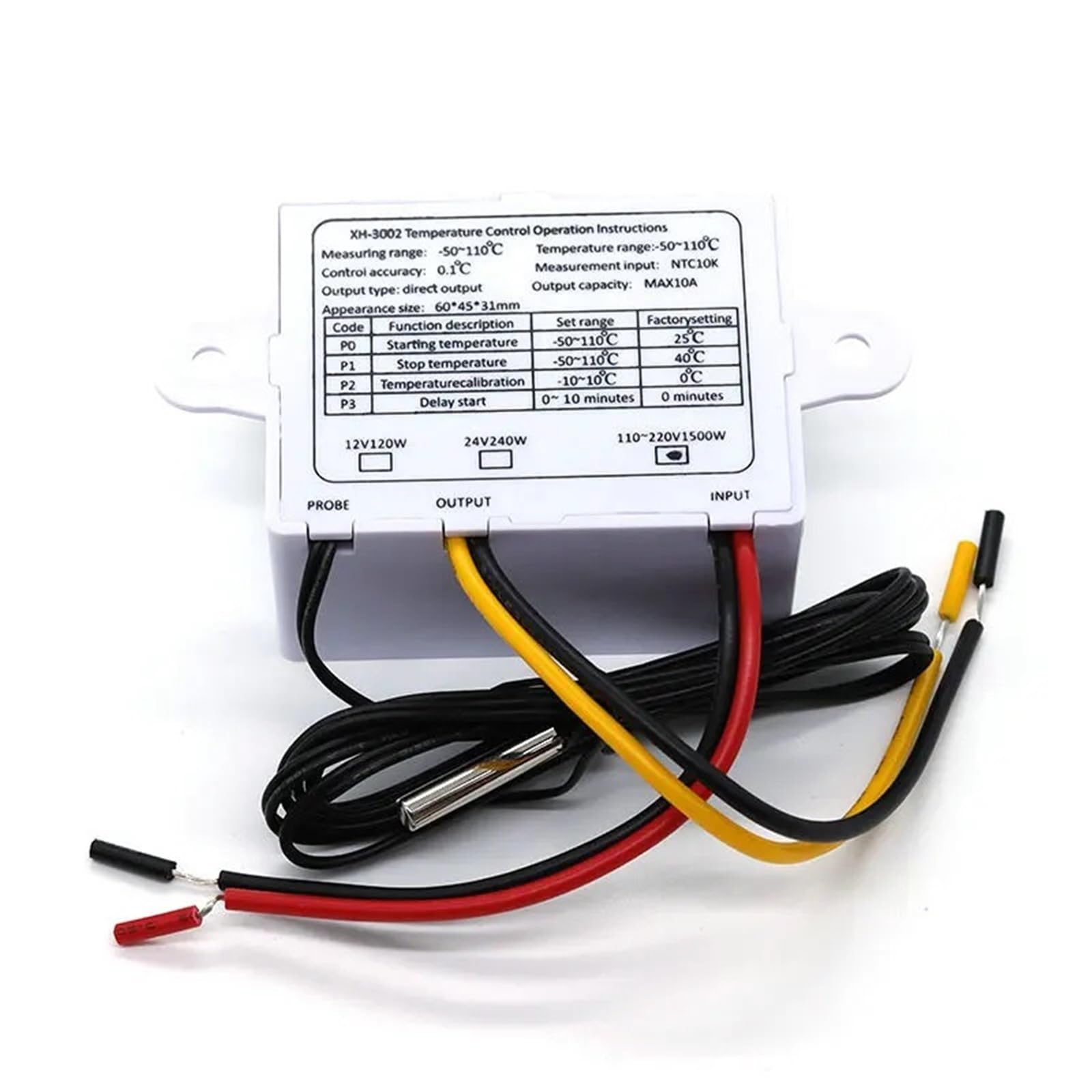 Cyfrowy regulator temperatury LED 220 V/12 V XH-W3002, 10 A, termostat, przełącznik sterowania, czujnik wodoodporny W3002 (5 szt. DC-24 V)