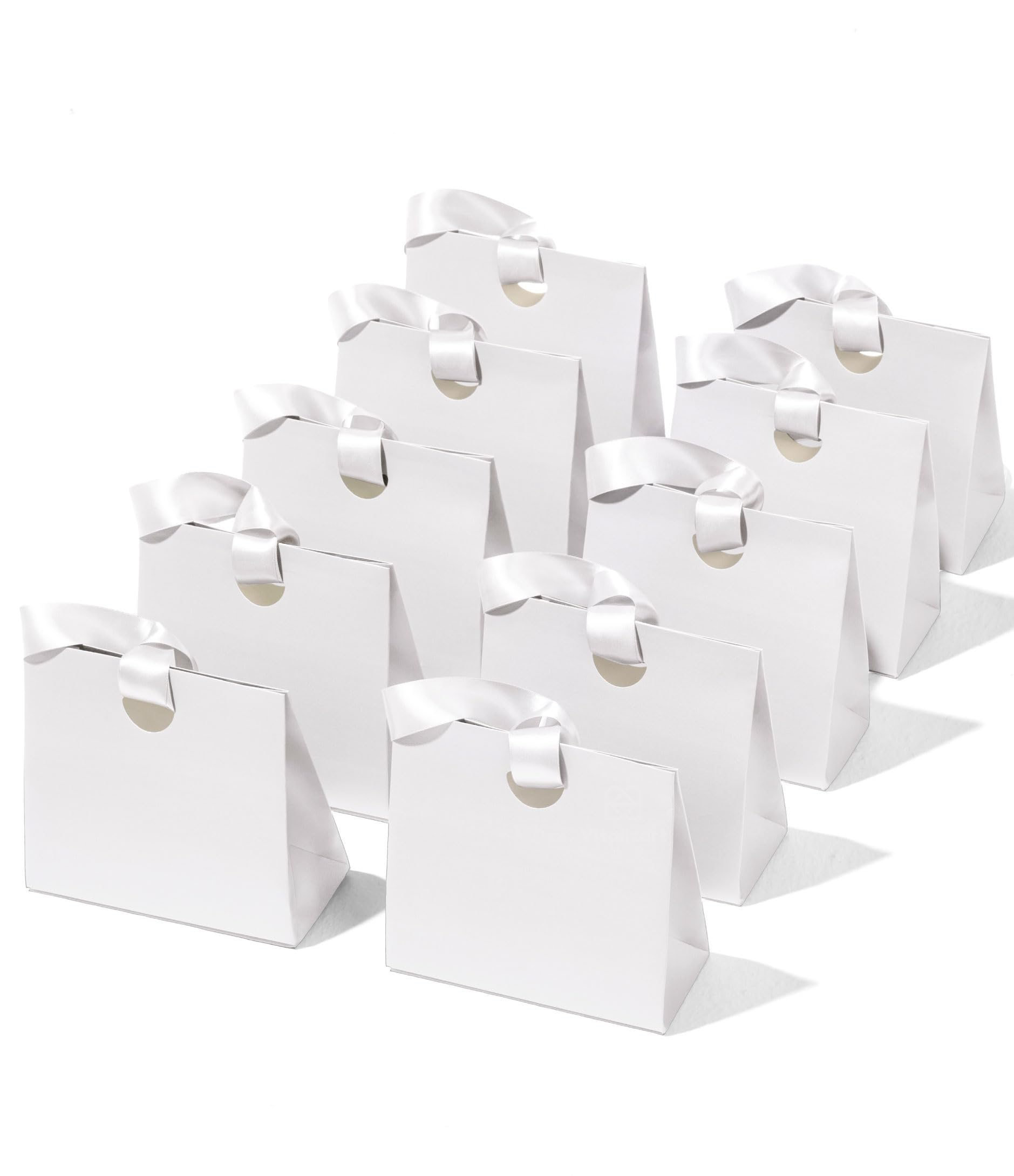 Vitalizart Medium Gift Bags 9.8"x4.3"x8.6" With Ribbon Handles, Set of 10 White Reusable Paper Gift Wrap Bags For Birthday, Baby Shower, Party Favours, Wedding, Christening, Christmas