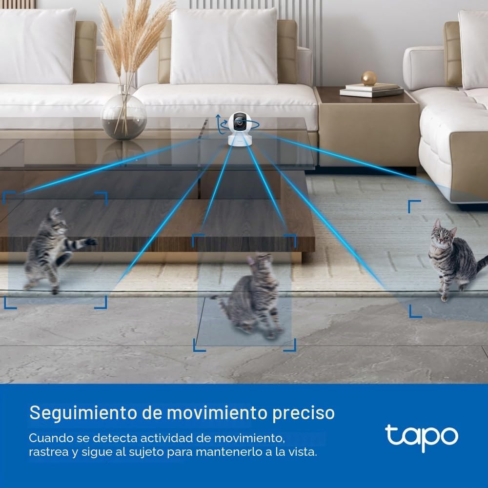 Tapo C232 - Cámara vigilancia WiFi Interior, 3K 5MP, 360°, Puerto Ethernet | Detección de Movimiento y Personas. Visión Nocturna. Alarma Luz y Sonido. Almacenamiento Local o Nube. App Tapo.