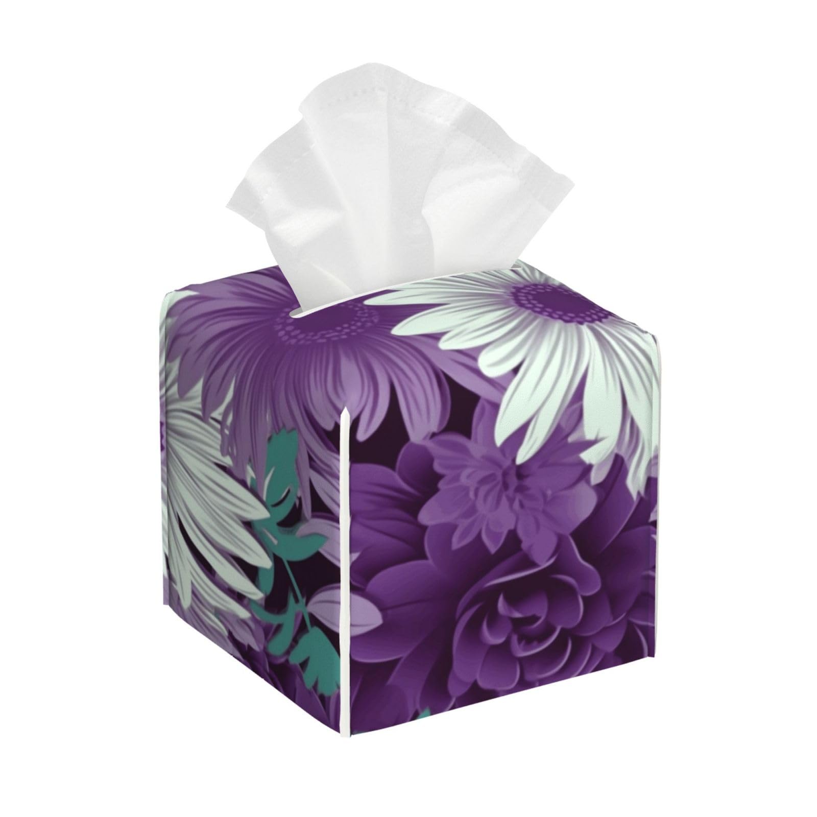 Purple White Floral Tissue Box Cover Square Cube Boxes