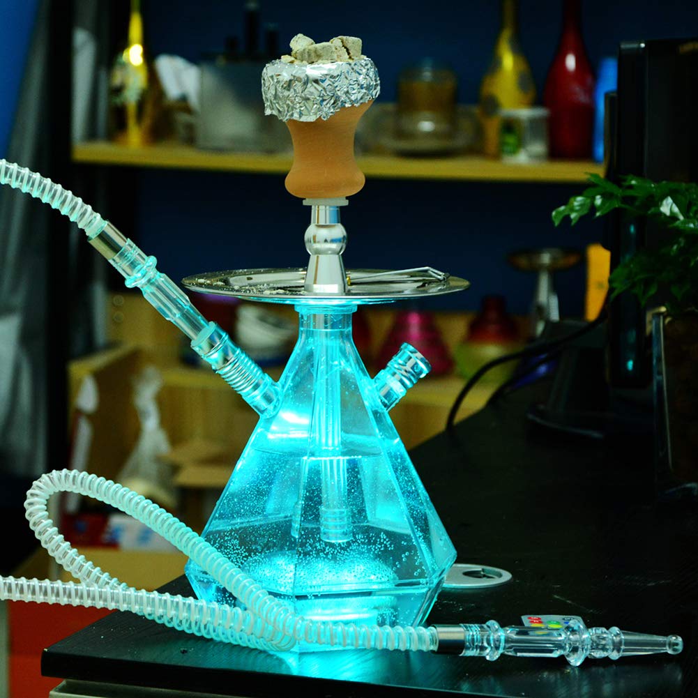 Narghilè Set Narghilè Grande Doppio Pipa, Set Narghilè Acrilico Trasparente Portatile, con Shisha LED Telecomando, 2 Tubi, per Case, Bar, Club, Feste, All'aperto, Hotel, Case
