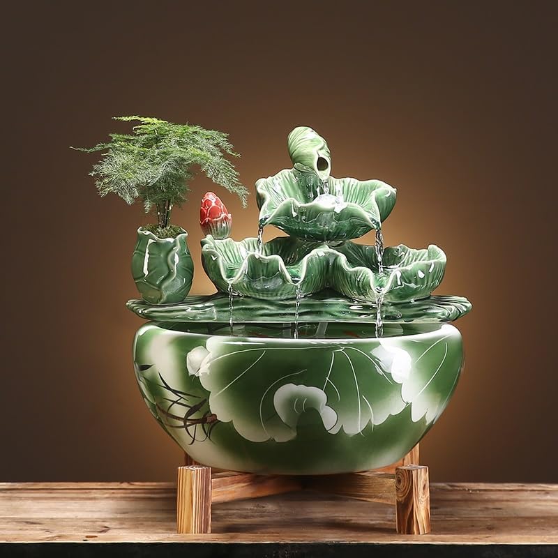 Water Fountains Indoor Tabletop Fountain Chinese Style Water Fountain Office Living Room Ceramic Fish Tank Ornaments Tabletop Fountain