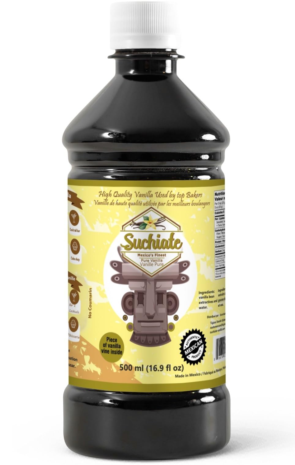 Suchiate Pure Vanilla | Mexican Vanilla for Baking and Desserts | Made with Real Vanilla Bean | Vainilla Mexicana Buena 16.9oz (500 ml)