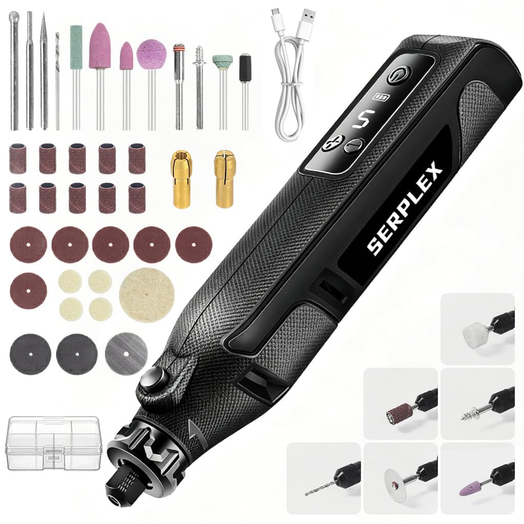 Serplex® 39Pcs Rotary Tool Kit Cordless Drill Machine with 5 Speeds for Drilling, Carving, Engraving, Sanding & Polishing-image-26