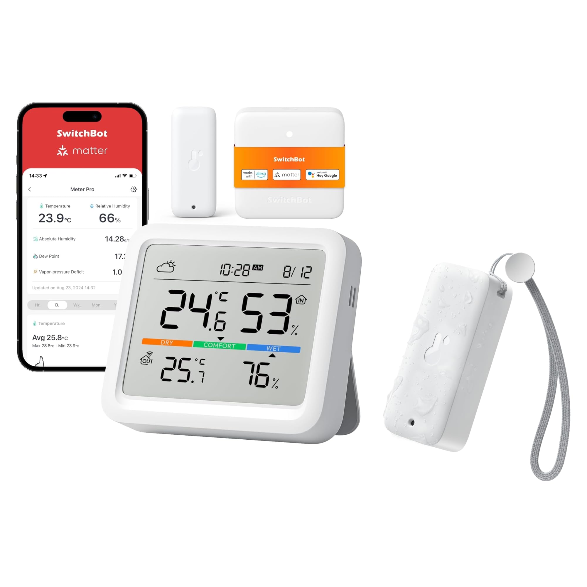 SwitchBot IP65 Hygrometer Thermometer Innen Außen & SwitchBot Wlan Wetterstation Funk mit Außensensor, Smart Home Set