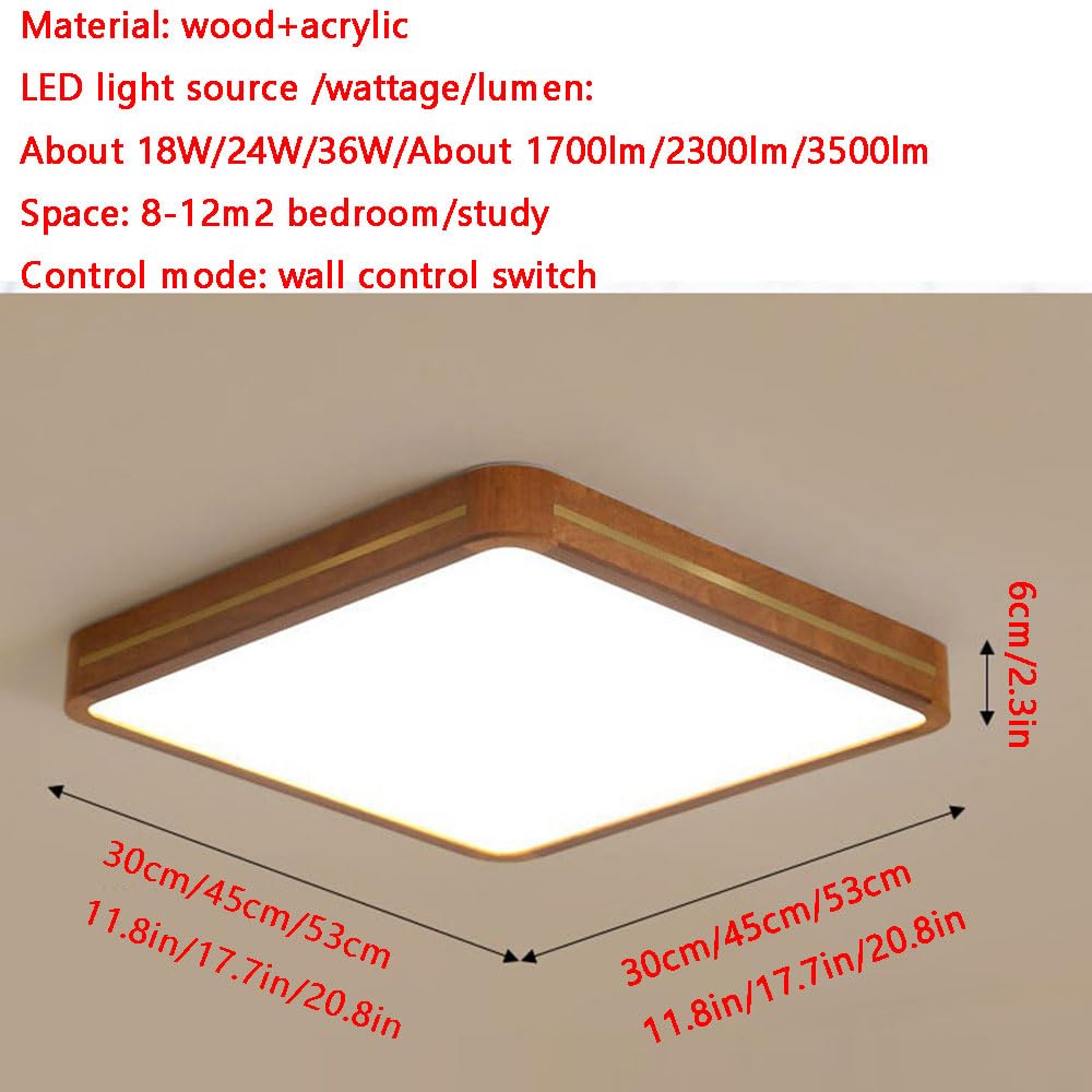 Nowoczesna lampa sufitowa LED z akrylową lampą sufitową z energooszczędnym drewnianym kloszem do sypialni, kuchni, przedpokoju, pralni.