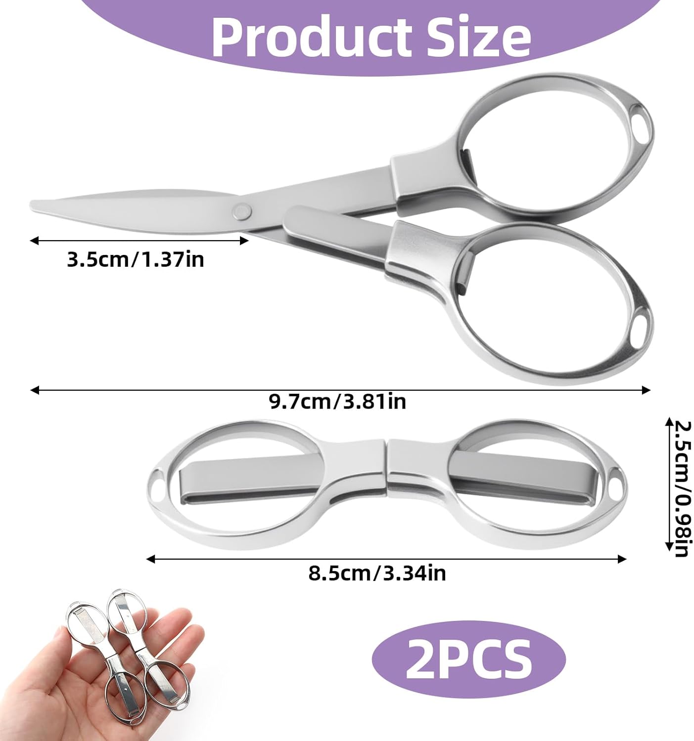 Folding Scissors, 2 Pcs Stainless Steel Portable Mini Travel Scissors - Safety Badge Small Scissor for Craft, Sewing, Home, Office, Travel, Nurses & More