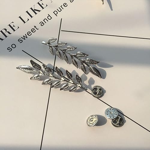 Miniatura 3 de Broche de traje para caballeros, broche simple y elegante con cuello de doble hoja, broche de planta de oro y plata, Metal Esmalte