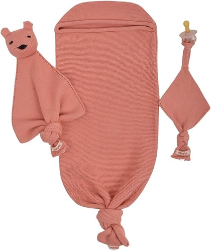 Miniatura 6 de Minora Newborn Essentials - Juego de manta para envolver al bebé, juego de 1 pieza (1 soporte para chupón, 1 saco de dormir de capullo, 1 oso de